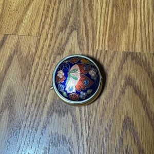 VTG Floral Butterfly Pill Box Trinket Case 3 Compartments Mirror Vanity Purse